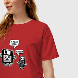 Футболка оверсайз женская Папа дискета 90х и USB сын - прикольный ретро мем, цвет: красный — фото 2