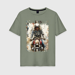 Женская футболка оверсайз Акварель -мотоциклист