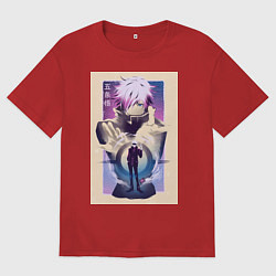 Футболка оверсайз женская Магическая битва Сатору Годзё расширение территори, цвет: красный
