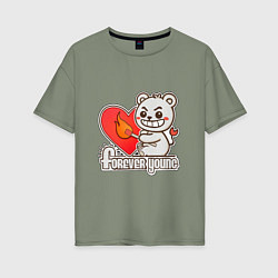 Женская футболка оверсайз Медведь хулиган с сердцем и спичкой