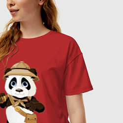 Футболка оверсайз женская Веселая панда следопыт, цвет: красный — фото 2