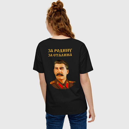Женская футболка оверсайз За Родину, за Сталина / Черный – фото 4