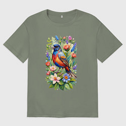 Футболка оверсайз женская Расписной овсянковый кардинал, цвет: авокадо