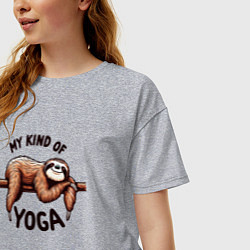Футболка оверсайз женская Смешной ленивец отдыхает на ветке мой вид йоги, цвет: меланж — фото 2