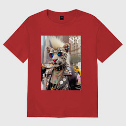 Футболка оверсайз женская Леопард альбинос панк музыкант из Нью-Йорка - нейр, цвет: красный