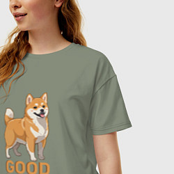 Футболка оверсайз женская Собака акита-ину, цвет: авокадо — фото 2