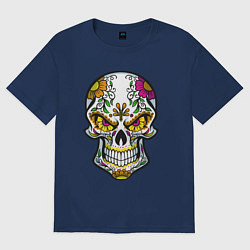 Футболка оверсайз женская Череп в цветочках, цвет: тёмно-синий