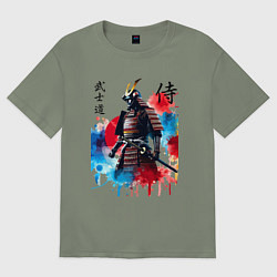 Футболка оверсайз женская Японский самурай - акварель, цвет: авокадо