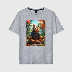 Женская футболка оверсайз Медведь на медитации