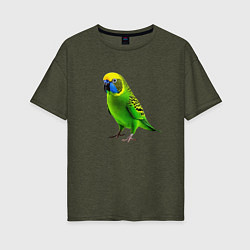 Футболка оверсайз женская Зеленый попугай, цвет: меланж-хаки