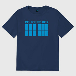 Футболка оверсайз женская Public call police box, цвет: тёмно-синий