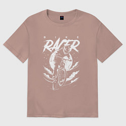 Футболка оверсайз женская Белый арт велосипедист, цвет: пыльно-розовый