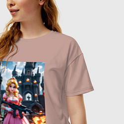 Футболка оверсайз женская Принцесса Пич с автоматом, цвет: пыльно-розовый — фото 2