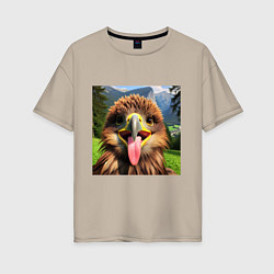 Женская футболка оверсайз Забавный орел с высунутым языком в горах