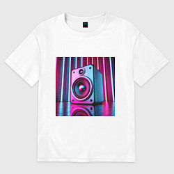 Футболка оверсайз женская Неоновая акустика на вечеринке, цвет: белый