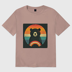 Футболка оверсайз женская Медведь хотел смотреть закат, но вышло как то наоб, цвет: пыльно-розовый