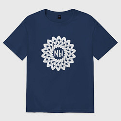 Футболка оверсайз женская Мы в круговом орнаменте из белых рук, цвет: тёмно-синий