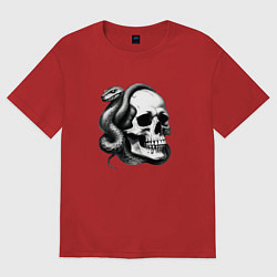 Футболка оверсайз женская Змея и череп, цвет: красный