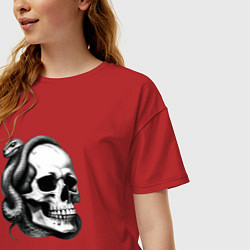 Футболка оверсайз женская Змея и череп, цвет: красный — фото 2