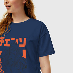 Футболка оверсайз женская Человек-бензопила Пауэр рыба, цвет: тёмно-синий — фото 2