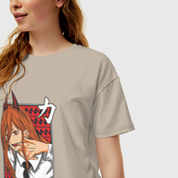 Футболка оверсайз женская Человек-бензопила Пауэр с рогами, цвет: миндальный — фото 2
