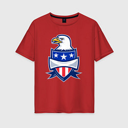 Футболка оверсайз женская Орёл и американский щит, цвет: красный