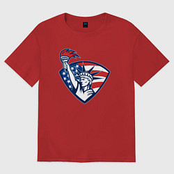 Футболка оверсайз женская США статуя свободы, цвет: красный