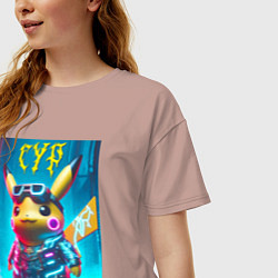 Футболка оверсайз женская Cyber Pikachu - ai art fantasy, цвет: пыльно-розовый — фото 2