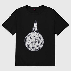 Футболка оверсайз женская Добрая Луна, цвет: черный