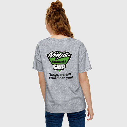 Женская футболка оверсайз Kawasaki ninja cup - memory / Меланж – фото 4