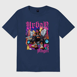 Футболка оверсайз женская Городская девушка ангел в стиле хип-хоп, цвет: тёмно-синий