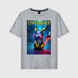 Женская футболка оверсайз Cyberpunk - cool Pikachu neon glow
