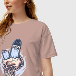 Футболка оверсайз женская Broken skater skull, цвет: пыльно-розовый — фото 2