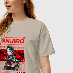 Футболка оверсайз женская Тандзиро Камадо Клинок рассекающий демонов стиль, цвет: миндальный — фото 2