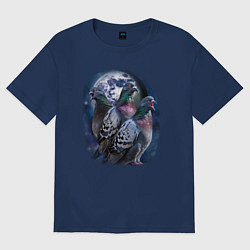 Футболка оверсайз женская Три голубя орущие на луну, цвет: тёмно-синий