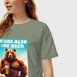 Футболка оверсайз женская Медведи тоже любят пиво - нейроарт, цвет: авокадо — фото 2