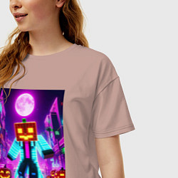 Футболка оверсайз женская Neon halloween and Minecraft - collaboration, цвет: пыльно-розовый — фото 2
