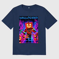 Футболка оверсайз женская Halloween is coming - neon glow collaboration, цвет: тёмно-синий