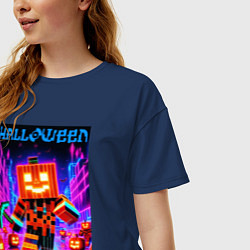Футболка оверсайз женская Halloween is coming - neon glow collaboration, цвет: тёмно-синий — фото 2