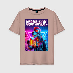 Футболка оверсайз женская Cyber beersaur - neon glow, цвет: пыльно-розовый