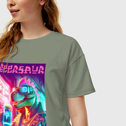 Футболка оверсайз женская Cool dude Dino with a mug of beer - ai art, цвет: авокадо — фото 2