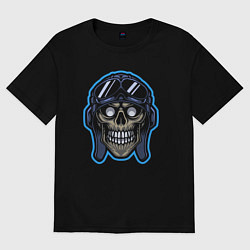 Футболка оверсайз женская Авиатор череп, цвет: черный