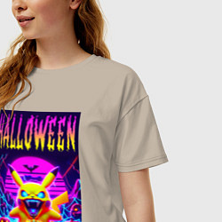 Футболка оверсайз женская Pikachu - halloween vaporwave, цвет: миндальный — фото 2