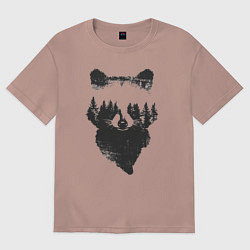 Футболка оверсайз женская Лицо енота из деревьев, цвет: пыльно-розовый