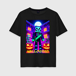 Футболка оверсайз женская Halloween and Minecraft - neon collaboration, цвет: черный