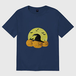 Футболка оверсайз женская Зловещие тыквы, цвет: тёмно-синий