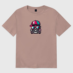 Футболка оверсайз женская Крутая тачка рэпер в очках - Прикол, цвет: пыльно-розовый