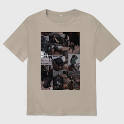 Футболка оверсайз женская Конный спорт коллаж, цвет: миндальный