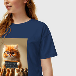 Футболка оверсайз женская Рыжий кот учитель английского языка - нейроарт, цвет: тёмно-синий — фото 2