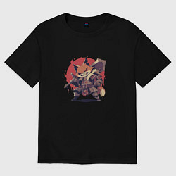 Футболка оверсайз женская Боевой лис с большим мечом, цвет: черный